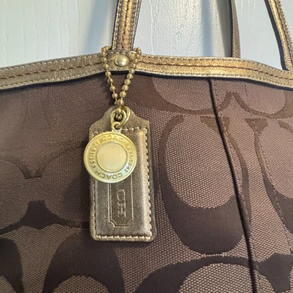 Coach Metallic Signature Patchwork Tote Bag — Bronze / Gold Trim — Style F13548 - Picture 4 of 15